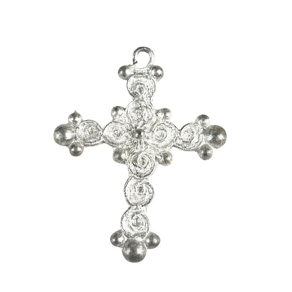 Handcrafted Vintage-Style Ornate Cross Pendant Floral Design In Silver-Tone Meta - Picture 1 of 6